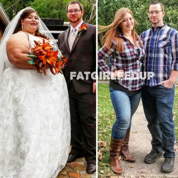 The couple, who said 'I do' in 2015, weighed a combined 765lbs and gorged on a total of 8,000 calories a day before they shed half of their body weight in just 12 months. 

They traded fast-food for home cooked meals and started going to the gym five-six times a week. Lexi also began regularly attending Zumba classes.