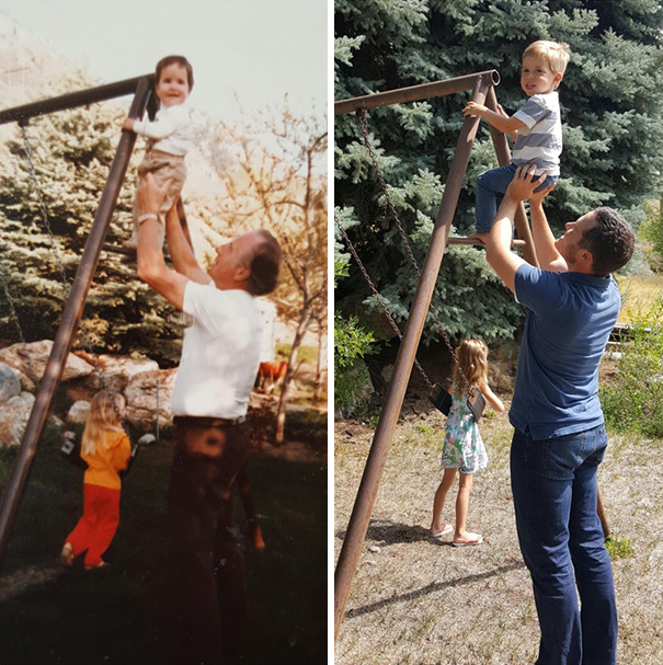 My Grandma Passed Away And The Family Decided To Sell The House. I Found A Picture Of My Grandpa And Me (Circa 1984) In A Box While Cleaning And Recreated It With My Children.