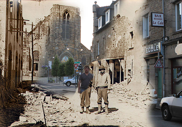 Standing Next To My Grandfather On The Streets Of Pleurtuit, France In 1944 And 2013.