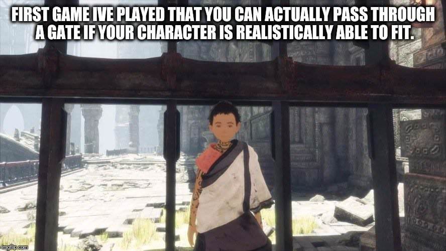 last guardian memes - First Game Ive Played That You Can Actually Pass Through A Gate If Your Character Is Realistically Able To Fit. Imgilp.com