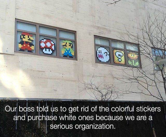 Mario Series - Our boss told us to get rid of the colorful stickers and purchase white ones because we are a serious organization.