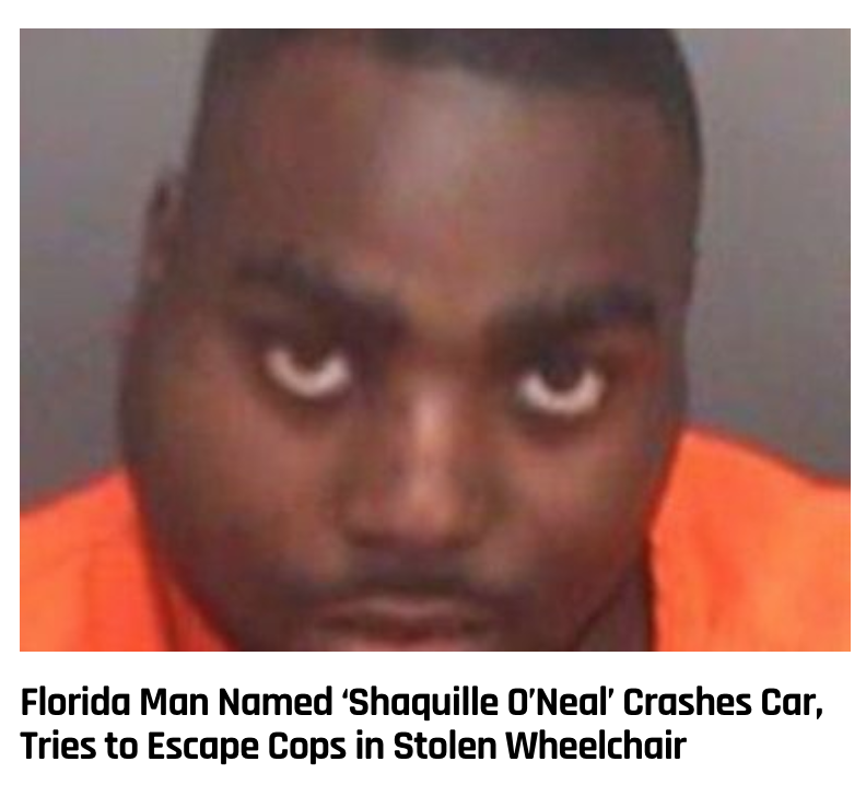 lip - Florida Man Named 'Shaquille O'Neal' Crashes Car, Tries to Escape Cops in Stolen Wheelchair