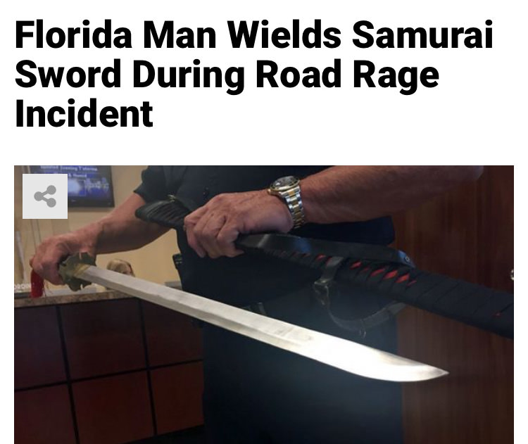 arm - Florida Man Wields Samurai Sword During Road Rage Incident