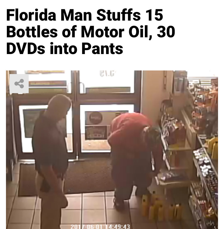 arm - Florida Man Stuffs 15 Bottles of Motor Oil, 30 DVDs into Pants Ung 43
