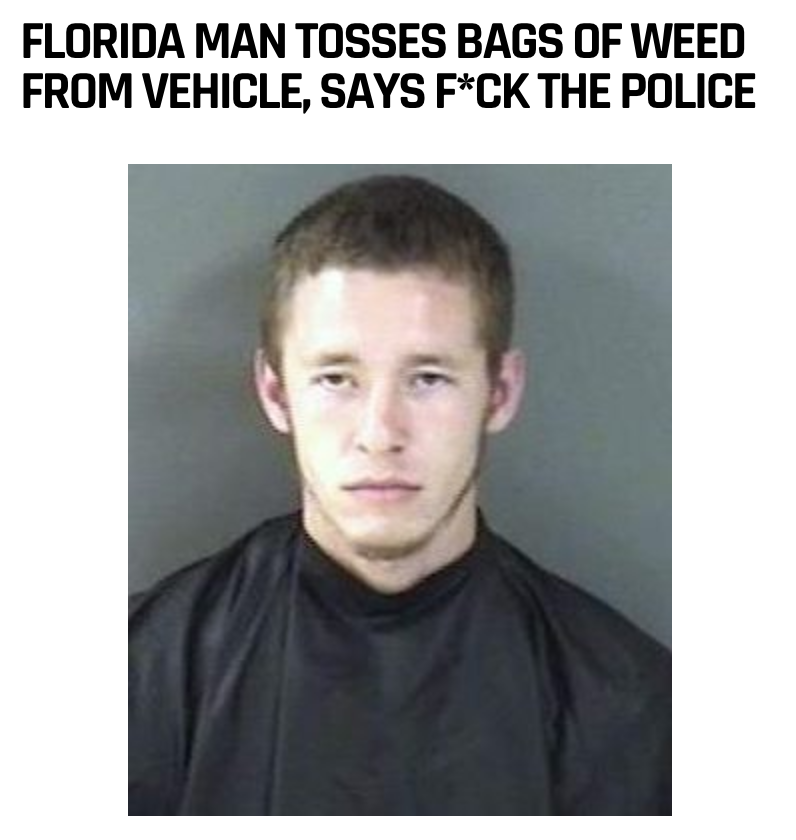 photo caption - Florida Man Tosses Bags Of Weed From Vehicle, Says FCk The Police