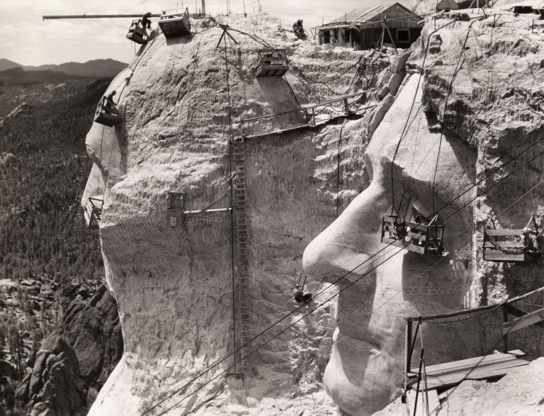 Mount Rushmore being constructed, in 1939