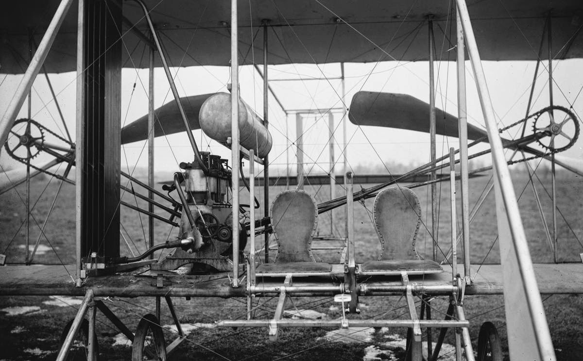 A closeup of an actual Wright Brothers flyer. This photo was taken in 1911, and keep in mind the earlier turn-of-the-century iterations were much more primitive.