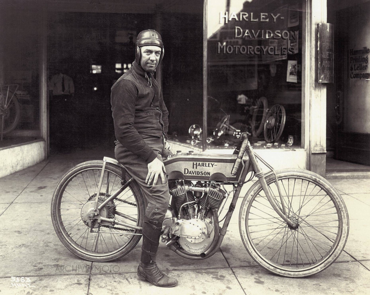 Pioneer motorcycle racer Arthur Mitchell, pictured here with his 1914 Harley-Davidson