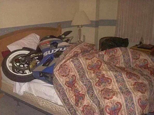 sleeping with motorbike