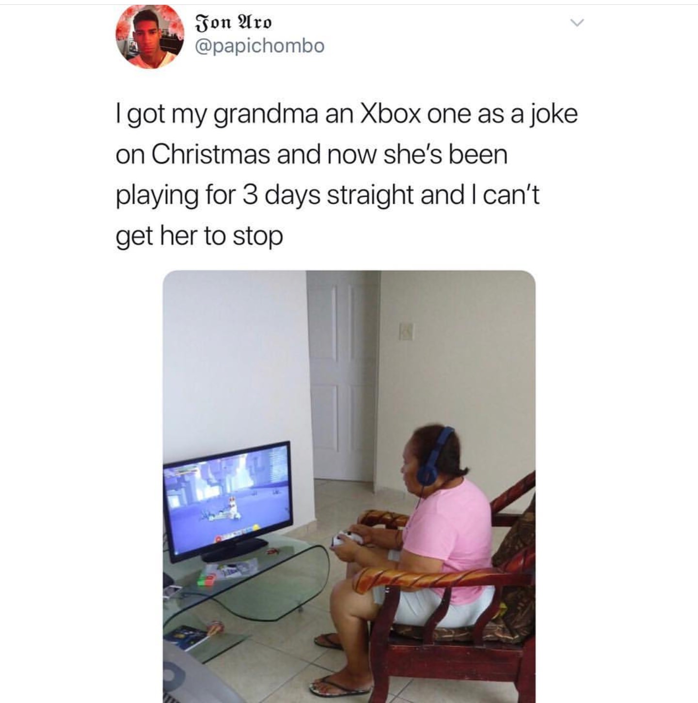 xbox one is a joke - Jon Aro I got my grandma an Xbox one as a joke on Christmas and now she's been playing for 3 days straight and I can't get her to stop