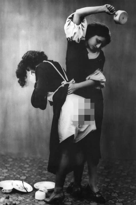 Women pose for a photo shoot in a French magazine in 1905. The French never did shy away from adult material and often had fully x-rated picture shoots or videos as soon as they could be produced. This would add to their adult clubs, even gay clubs, as they were quite open to sexual behaviors of all kinds. Their photos and films had no limits either, as this picture is clearly for a spanking fetish. The woman being spanked is playing a maid who broke some dishes. The French made pornographic material almost immediately after the invention of film was made, and marketed ever since. Other nations took up to 60 years before they would follow suit.