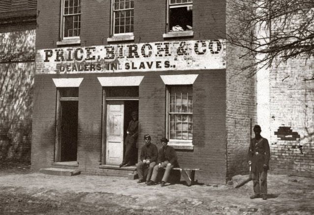A slave pen after being shut down in Washington D.C. during the American Civil War. The slave trade was outlawed in the US in 1850 but slavery itself was not outlawed even in the capital until 1862, 1 year after the war started. That means as the Union Army was called up, organized, and eventually invaded the South to help free the slaves, the Capitol of the North still had legal slavery.