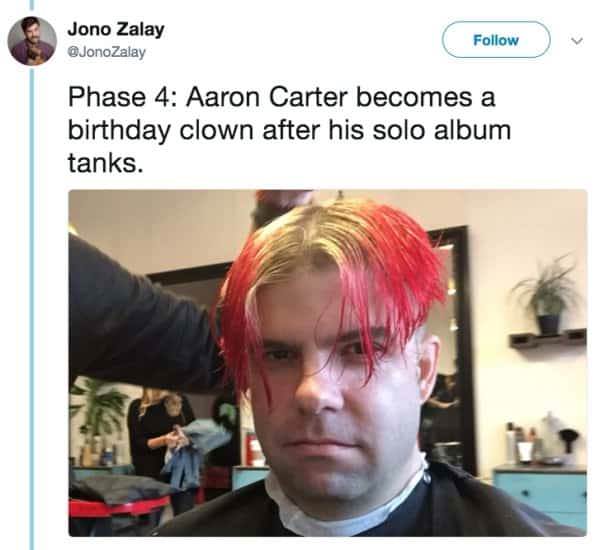 hairstyle - Jono Zalay Zalay Phase 4 Aaron Carter becomes a birthday clown after his solo album tanks.