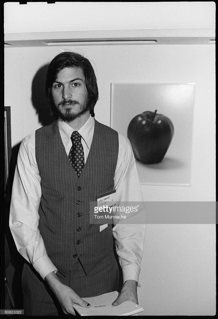 Portrait of American businessman and engineer Steve Jobs, co-founder of Apple Computer Inc, at the first West Coast Computer Faire, where the Apple II computer was debuted, in Brooks Hall, San Francisco, California, April 16th or 17th, 1977.