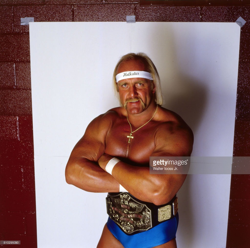 World Wrestling Federation: Closeup portrait of Hulk Hogan posing during photo shoot in studio. New York, NY 3/24/1985