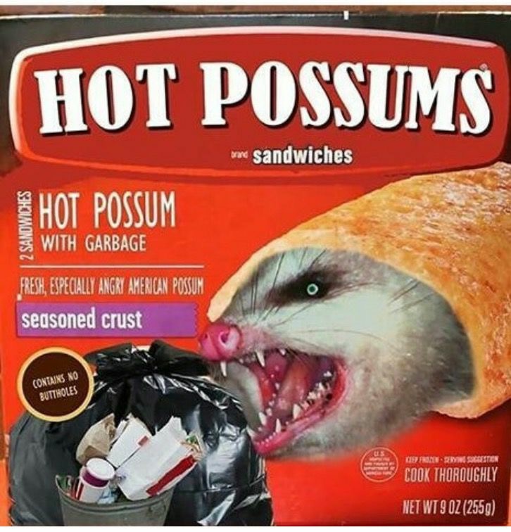 hot pocket meme - Hot Possums prane sandwiches Hot Possum With Garbage Fresh, Especially Angry American Possum seasoned crust Contains No Buttholes 18 Fri Beyn Sugeston Cook Thoroughly Net Wt 9 Oz 2559
