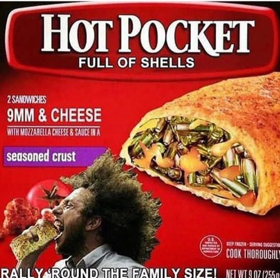rally round the family hot pockets - Hot Pocket Full Of Shells 2 Sandwiches 9MM & Cheese With Mozzarella Creese & Sauce In A seasoned crust Reprezen Sering Diction Cook Thoroughly Rally 'Round The Family Size! NETWL9 072501