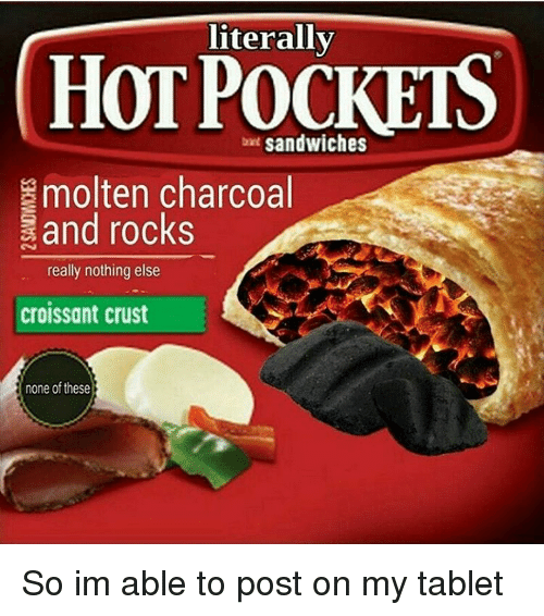 hot pocket memes - liter Hot Pockets but sandwiches molten charcoal and rocks really nothing else croissant crust none of these So im able to post on my tablet