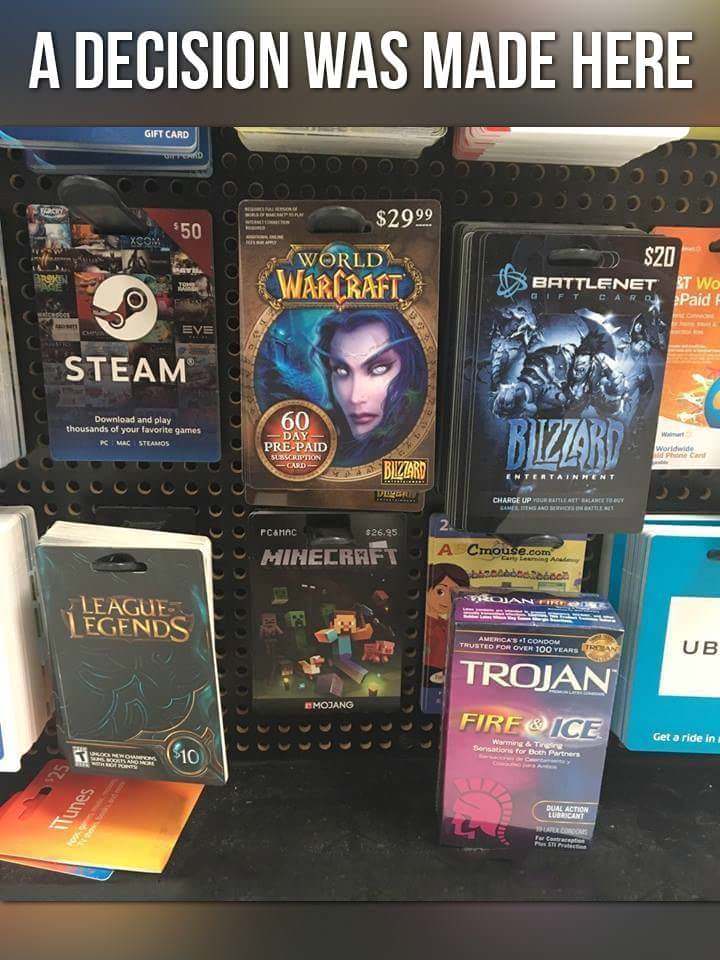 world of warcraft - A Decision Was Made Here Gift Card Sooooo $50 $2999 World War Craft $20 Battlenett Wo Gift Card Paid Steam 60 Download and play thousands of your favorite games Kmac Steamos Day PrePaid S Cription Worldwide Blzard Where Charge Up You L