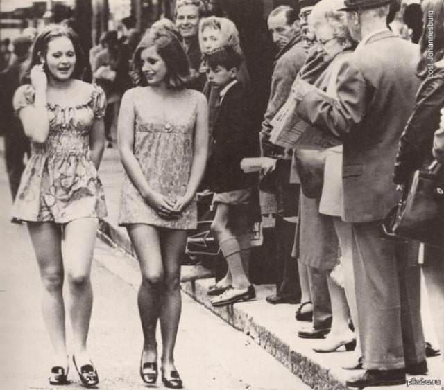 These two girls wore miniskirts in Capetown in 1965. Some liked it though it seems.