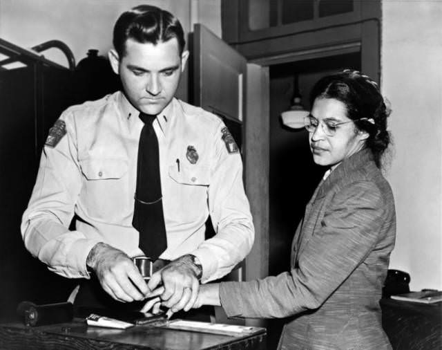 Rosa Parks had her fingerprints taken after her arrest because she refused to go to the back of a bus “for white people.” (Alabama, 1956)