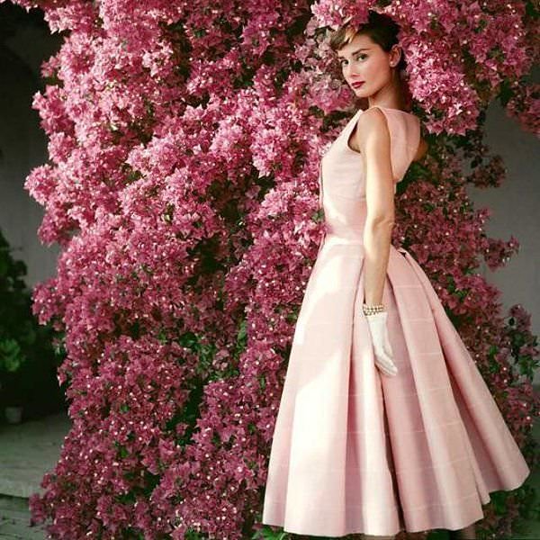 audrey hepburn in pink dress