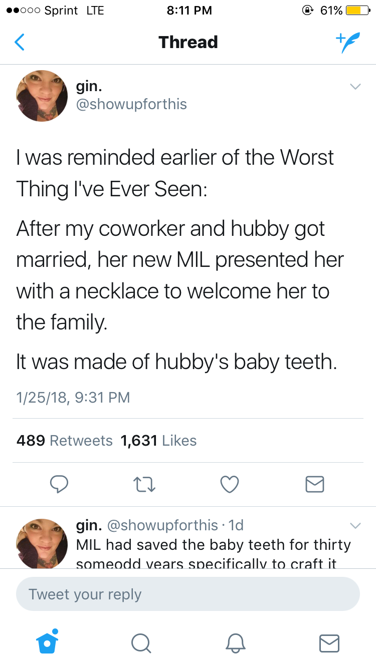 Woman Shares A Story Of Her Coworkers Teeth Necklace