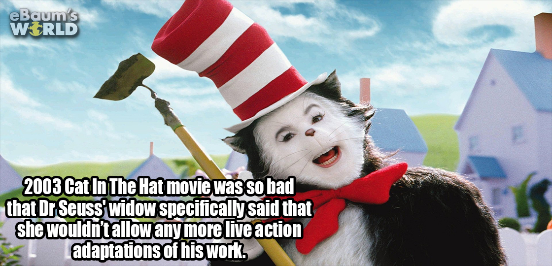 cat in the hat real - eBaum's World 2003 Cat In The Hat movie was so bad that Dr Seuss' widow specifically said that she wouldn't allow any more live action adaptations of his work.