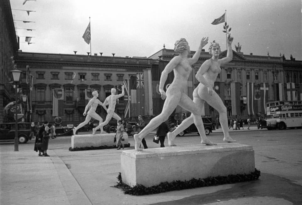 Continuing from the previous picture, many statues were built and buildings decorated for the Olympics in Berlin, Germany in 1936.  The 1936 Olympics was a huge success for Hitler, and may have ensured he could move forward with his plans of conquest and convincing Germans of their superiority.