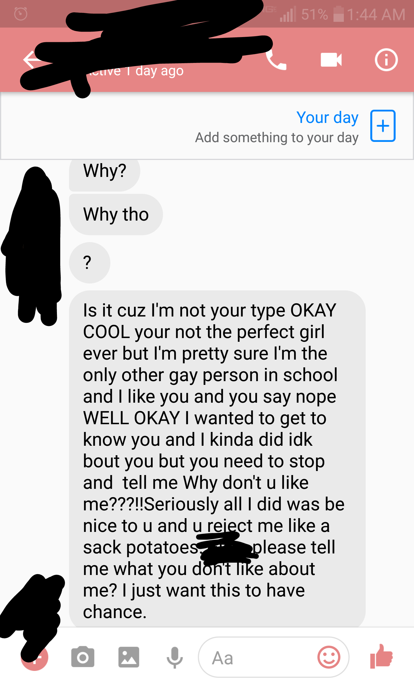 nice girls cringe - ...ll 51% vulve 1 day ago Your day Add something to your day Why? Why tho Is it cuz I'm not your type Okay Cool your not the perfect girl ever but I'm pretty sure I'm the only other gay person in school and I you and you say nope Well 