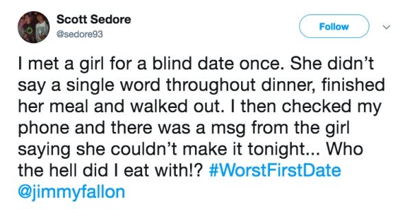 trump wall tweets - Scott Sedore I met a girl for a blind date once. She didn't say a single word throughout dinner, finished her meal and walked out. I then checked my phone and there was a msg from the girl saying she couldn't make it tonight... Who the
