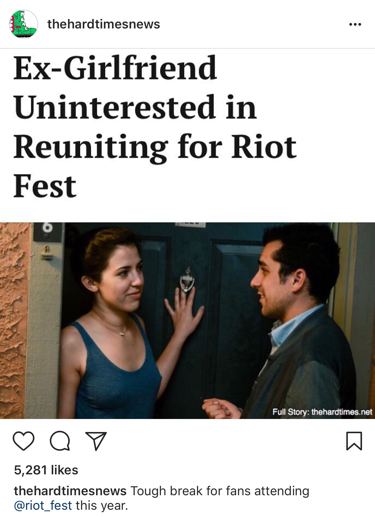 harringrove meme - thehardtimesnews ExGirlfriend Uninterested in Reuniting for Riot Fest Full Story thehardtimes.net oo 5,281 thehardtimesnews Tough break for fans attending this year.