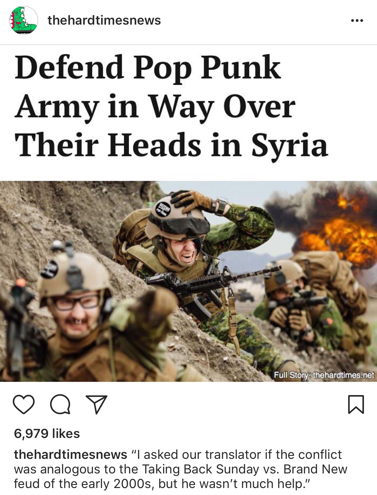 punk army - thehardtimesnews Defend Pop Punk Army in Way Over Their Heads in Syria Full Story the hardtimes.net o 6,979 thehardtimesnews "I asked our translator if the conflict was analogous to the Taking Back Sunday vs. Brand New feud of the early 2000s,