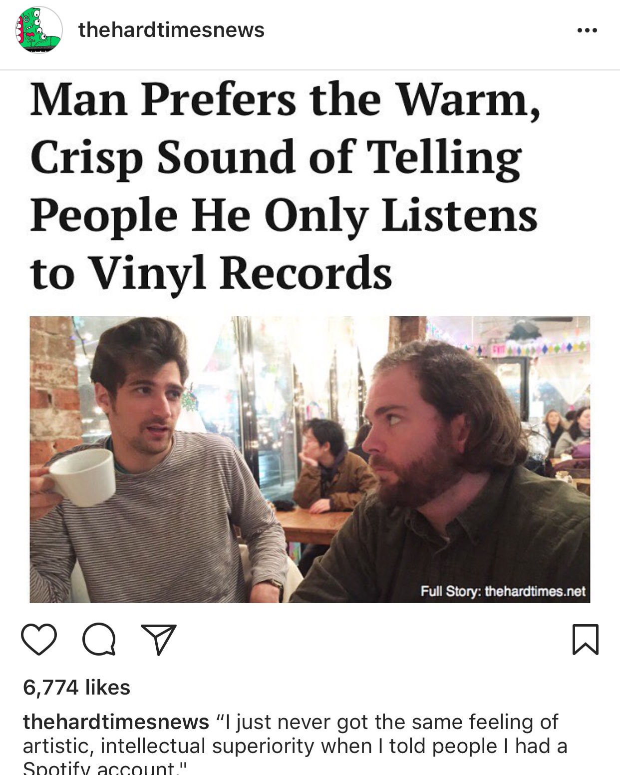 human behavior - thehardtimesnews Man Prefers the Warm, Crisp Sound of Telling People He Only Listens to Vinyl Records Full Story thehardtimes.net a o 6,774 thehardtimesnews "I just never got the same feeling of artistic, intellectual superiority when I t