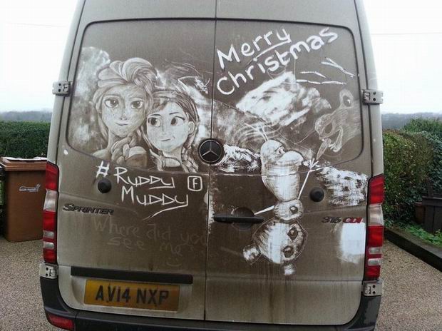 WTF Guy Draws In The Dirt Of His Van