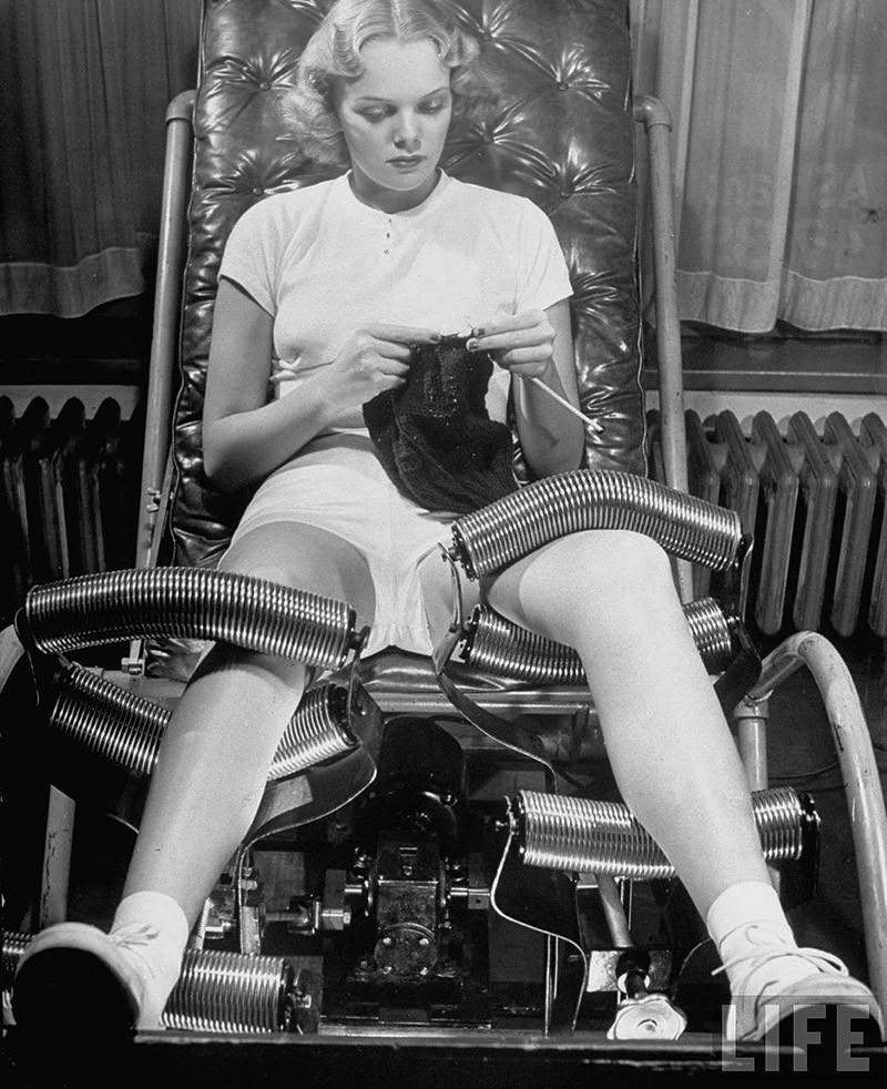 Metal leg rollers that claimed to lose weight by rolling the pounds off, in the 1940s.