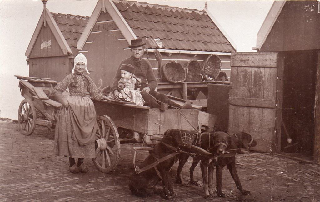 Dog cart in Volendam, Netherlands, 1890.