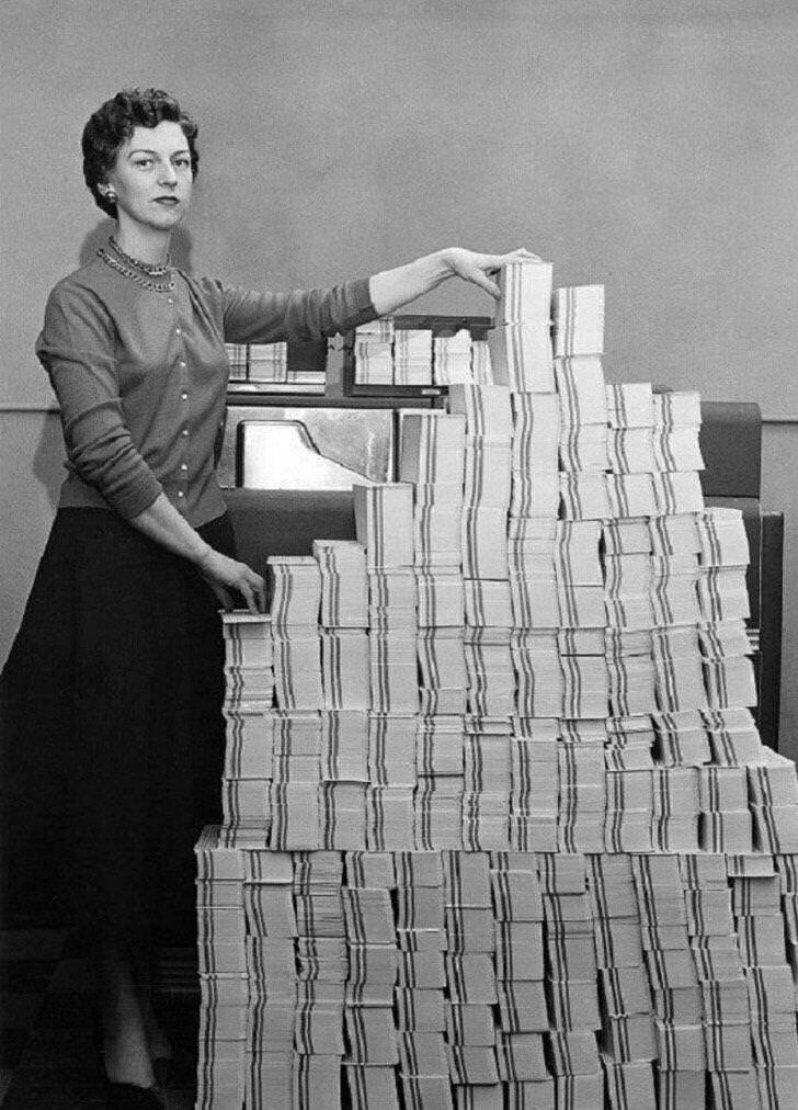 4.5 megabytes of data in 62,500 punched cards, USA, 1955.