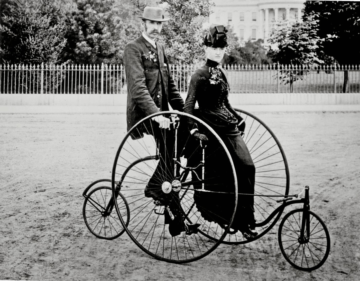 Couple in Washington DC on a two person bicycle, 1886.