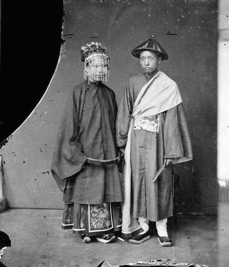 Couple in China pose before their wedding in 1892. They just met moments prior.