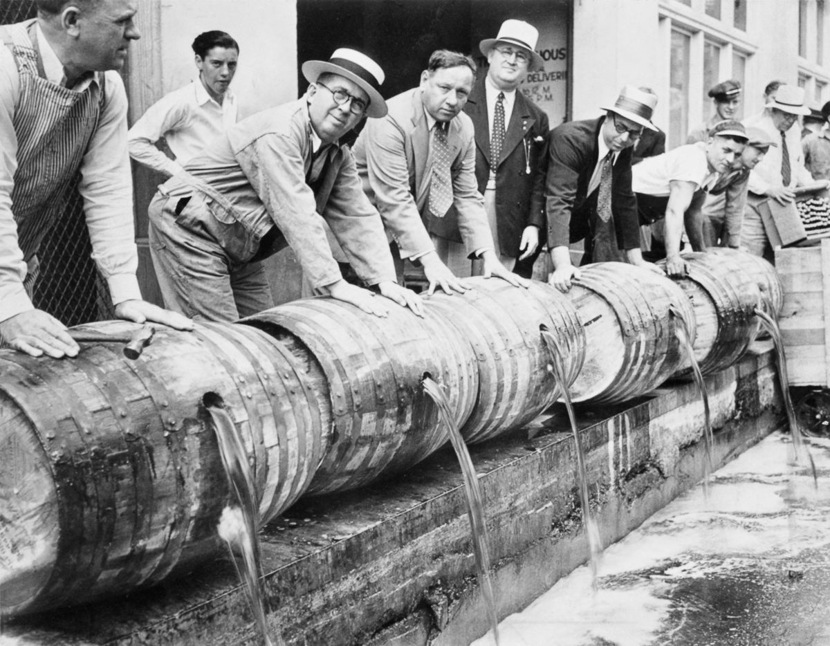Prohibition agents disposing of beer, 1921.