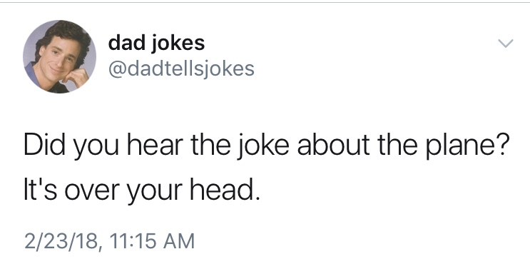 dad jokes-  dad jokes Did you hear the joke about the plane? It's over your head. 22318,