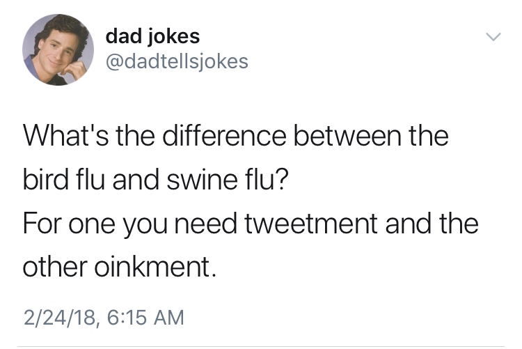 dad jokes-  donald trump i make deals tweet - dad jokes What's the difference between the bird flu and swine flu? For one you need tweetment and the other oinkment. 22418,