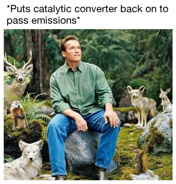 vegan meme - Puts catalytic converter back on to pass emissions