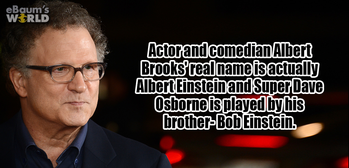 eBaum's World Actor and comedian Albert Brooks real name is actually Albert Einstein and Super Dave Osborne is played byhis brotherBob Einstein.