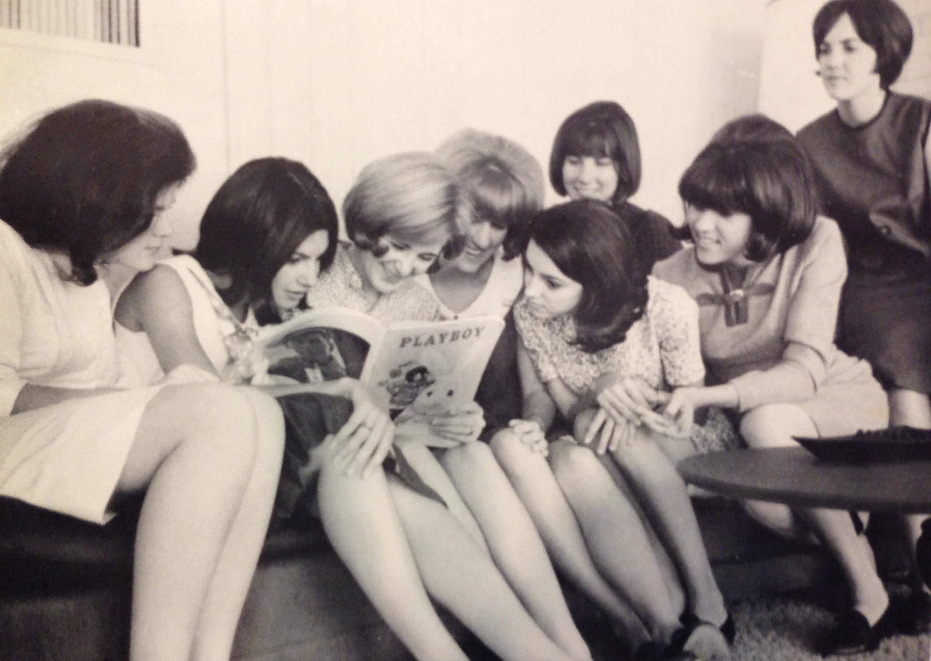 Sorority girls reading Playboy Magazine somewhere in the US, 1966.