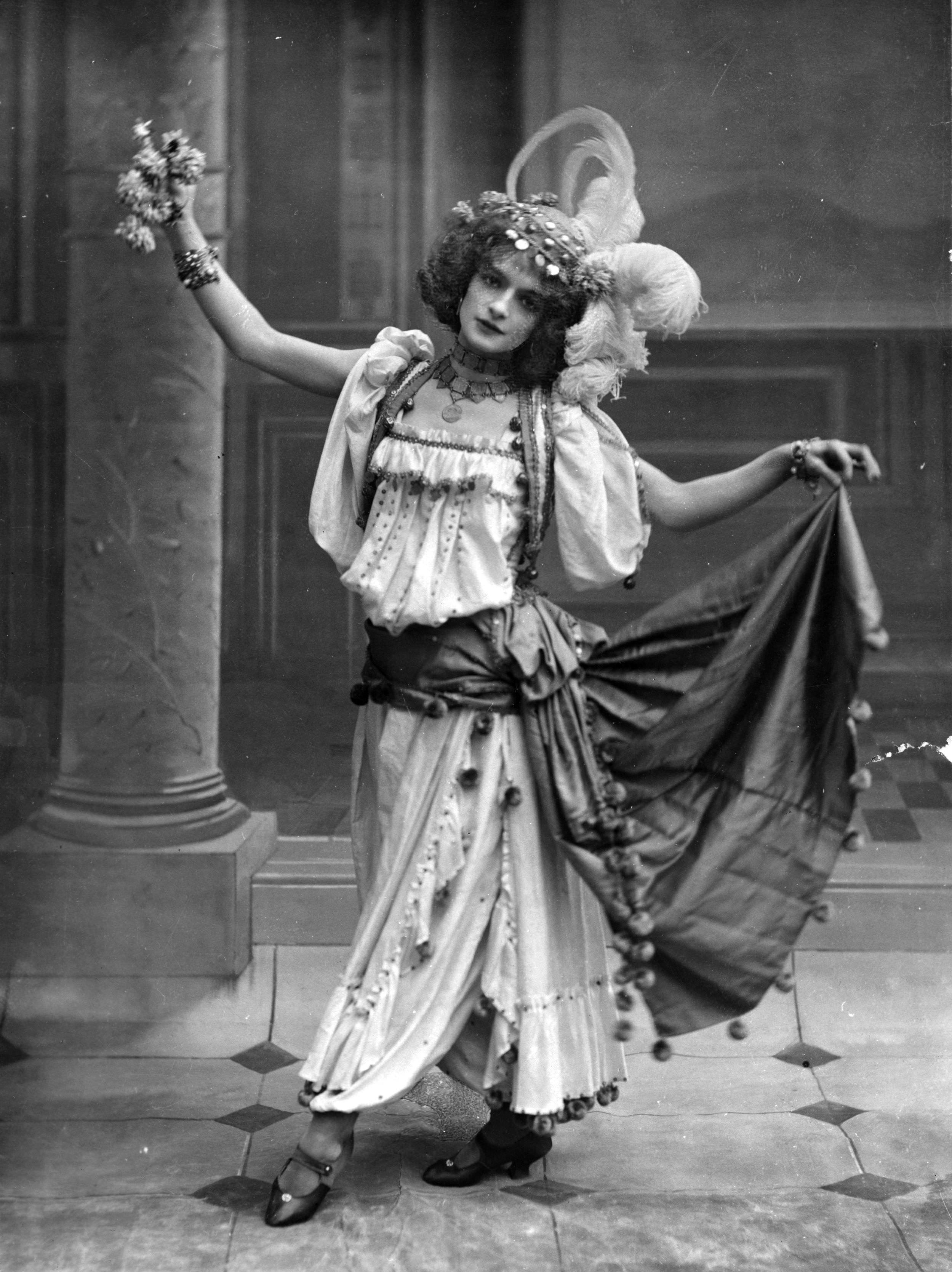 Cabaret artist Blanche Vaudon in costume, France in 1898.