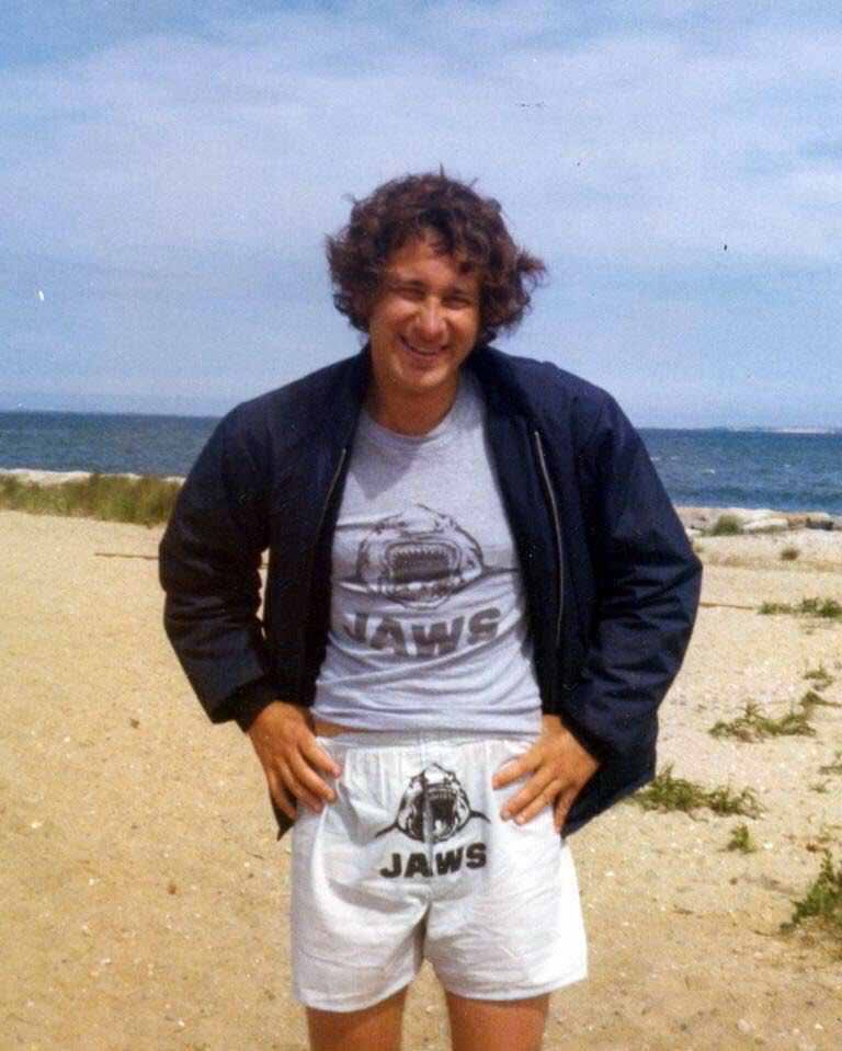 Steven Spielberg on the set of JAWS. So many questions.