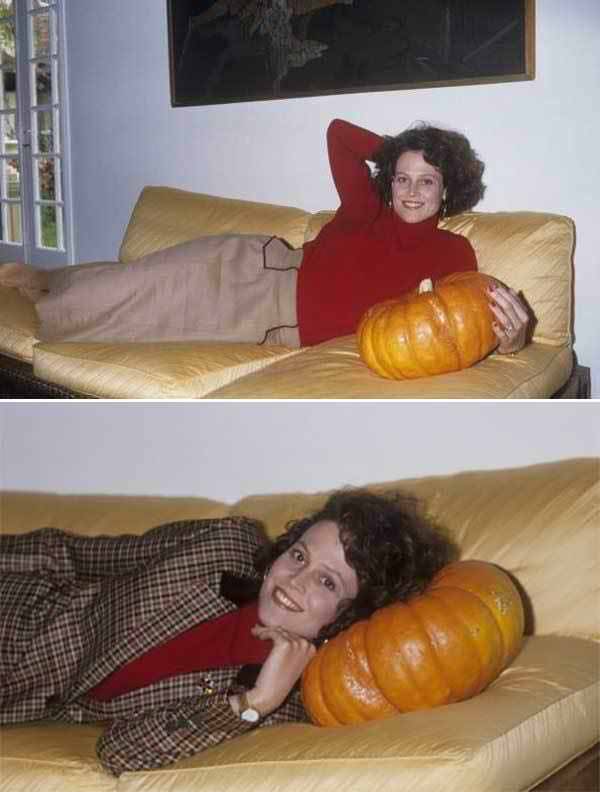 Sigourney Weaver wit her pumpkin.