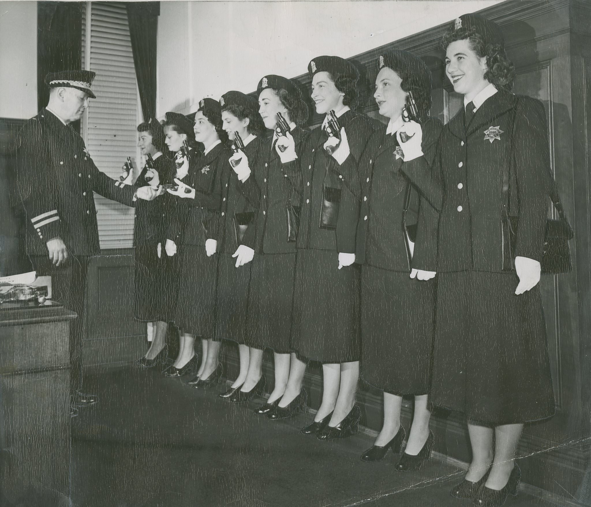 Female officers getting their service revolvers in San Fransisco, CA, US in 1949.